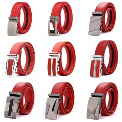 Genuine leather belt with automatic buckle - redBelts