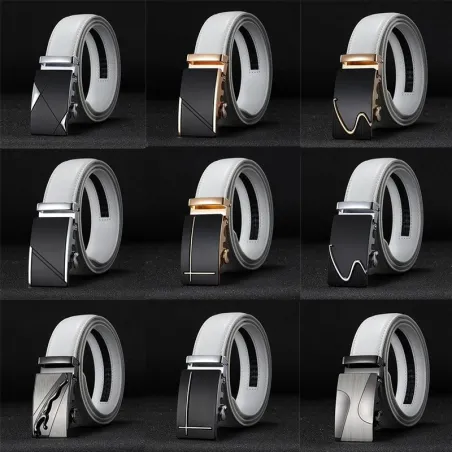 Genuine leather belt with automatic buckle - whiteBelts