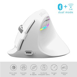 M618 - 2.4GHz - mini vertical wireless mouse - Bluetooth 4 - dual mode - rechargeable - silent - whiteMouses