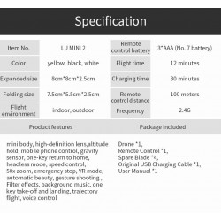 XLURC LU Mini 2 - WiFi - FPV - 4K HD Camera - RTFDrones