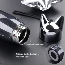 Double wall vacuum thermos - water bottle - thermal mug with fox ears - stainless steel - 320mlThermos bottles