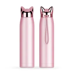 Double wall vacuum thermos - water bottle - thermal mug with fox ears - stainless steel - 320mlThermos bottles
