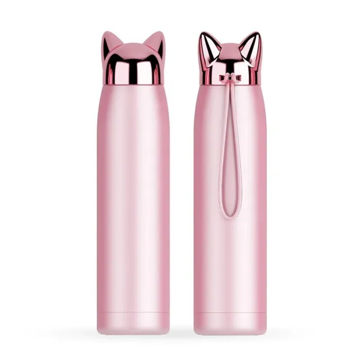Double wall vacuum thermos - water bottle - thermal mug with fox ears - stainless steel - 320mlThermos bottles