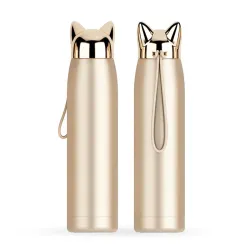 Double wall vacuum thermos - water bottle - thermal mug with fox ears - stainless steel - 320mlThermos bottles