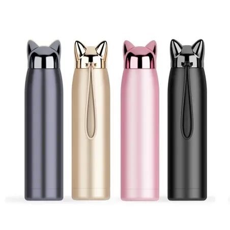 Double wall vacuum thermos - water bottle - thermal mug with fox ears - stainless steel - 320mlThermos bottles