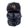 Warm winter leather hat - with neck / face cover / ear flaps - Russian / Soviet badgeHats & Caps