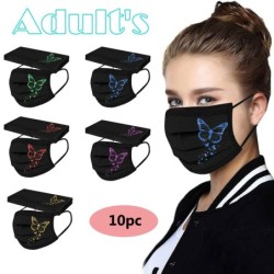 Protective face / mouth masks - disposable - 3-ply for adults - butterfly / hearts print - 10 piecesMouth masks