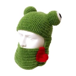 Warm knitted hat - bucket type - balaclava - with frog eyesHats & Caps