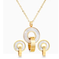 Fashionable gold jewelry set - double circles shell pendant - necklace / earringsJewellery Sets
