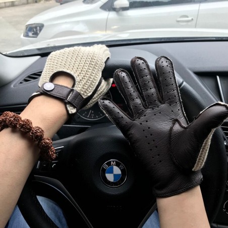 Short driving gloves - goatskin leather / knitted - unisexGloves