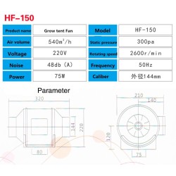 Centrifugal fan / activated carbon air filter - for LED plant grow light - 220VGrow Lights