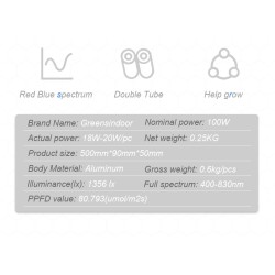 Plant grow LED phyto lamp - hanging double tube - full spectrum - hydroponic - 50cmGrow Lights