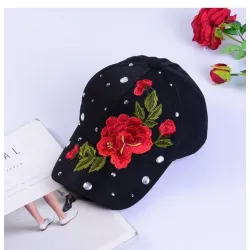 Fashionable baseball cap - with embroidered roses / crystals / studsHats & Caps