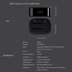 ORICO 2.5 - 3.5 Inch Hard Drive Docking Station USB 3 - Dual-bay HDD - SSD Hard DriveHard drives