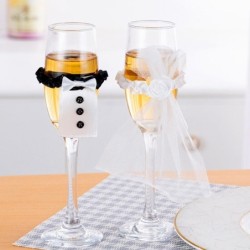 Wedding table decoration - wine glass cover - bride / groom costumeWedding