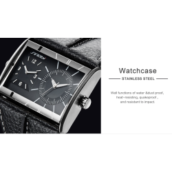 SINOBI - fashionable men's quartz watch - double multiple time zone - leather strapWatches