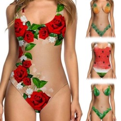 Sexy one piece swimsuit - monokini - floral & fruits printBeachwear