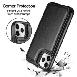 Retro card holder - phone cover case - leather flip cover - mini wallet - for iPhone - blackProtection