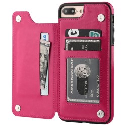 Retro card holder - phone cover case - leather flip cover - mini wallet - for iPhone - magentaProtection
