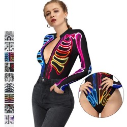 Sexy bodysuit - long sleeve - with a zipper - skeleton printBlouses & shirts