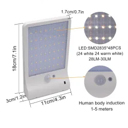 Solar powered wall light light - waterproof lamp - motion sensor - 48 LEDStreet lighting