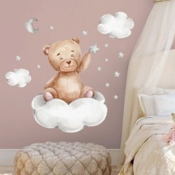 Cartoon wall sticker - kids bedroom wallpaper - bear / moon /clouds / starsWall stickers