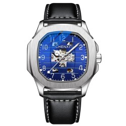 CHENXI - automatic mechanical Quartz watch - waterproof - skeleton design - silver / blueWatches