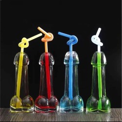 Penis shaped drinking glass - with straws / funnel - 150 ml - 2 piecesBar supply