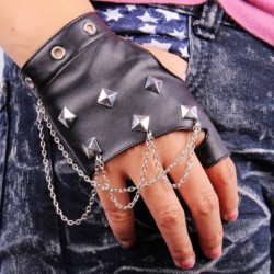 Fingerless leather glove - with rivets / chains - punk style - unisexGloves