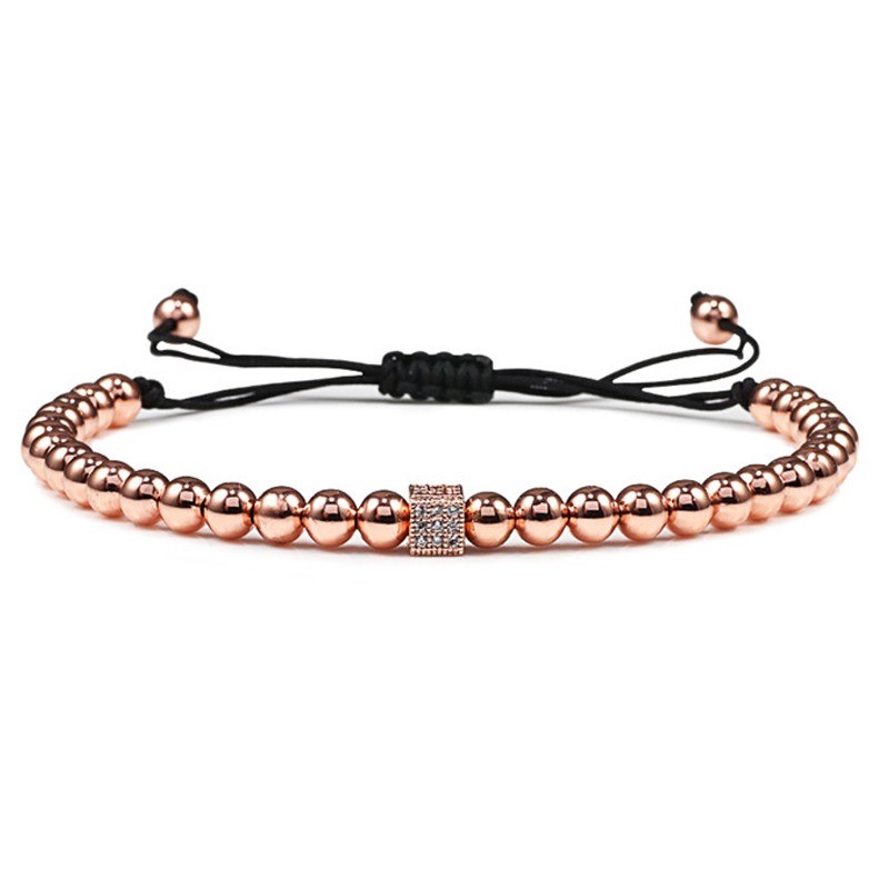Copper beads bracelet with a crystal cube - adjustable ropeBracelets