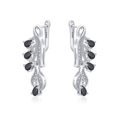 Elegant silver earrings - white zircon / black crystalsEarrings