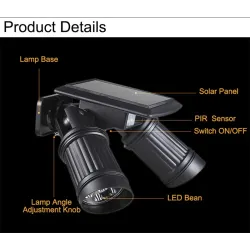 LED solar lamp - PIR motion sensor - dual head spotlight - waterproof wall lightSolar lighting