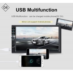 Bluetooth car radio - DIN 2 - 7'' Inch LCD touch screen - MP3-MP5 player - USB - MirrorLinkDin 2