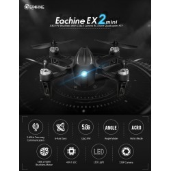 Eachine EX2mini Brushless 5.8G FPV - RC Drone Quadcopter RTF - With Camera + FPV Monitor + Glasses - Mode 2 (Left Hand Thrott...