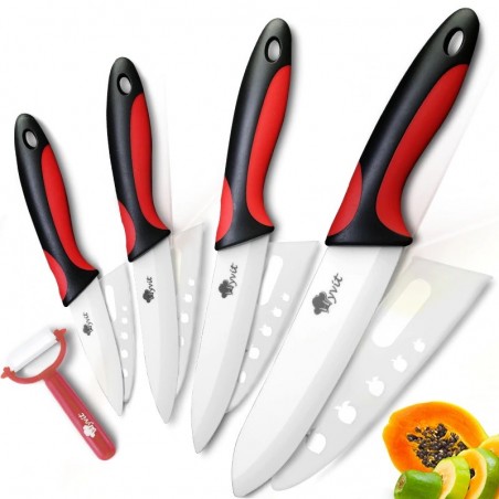 A set of ceramic knives with a peelerCeramic