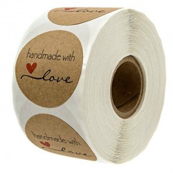 Handmade with Love - natural kraft paper - round stickers - 500 piecesAdhesives & Tapes