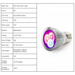 6W - E27 E14 GU10 - LED grow light - hydroponicGrow Lights