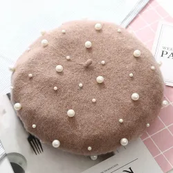 Elegant wool beret with pearls - hatHats & Caps